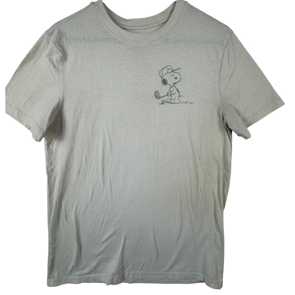 Goodfellow Peanuts T-Shirt Mens M Beige Snoopy Golf Swing Happy Graphic Tee